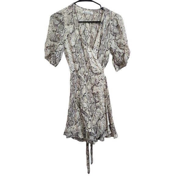 REFORMATION Monica Wrap Dress Mini Snakeskin Print Size SX Animal Print Boho - Picture 2 of 9